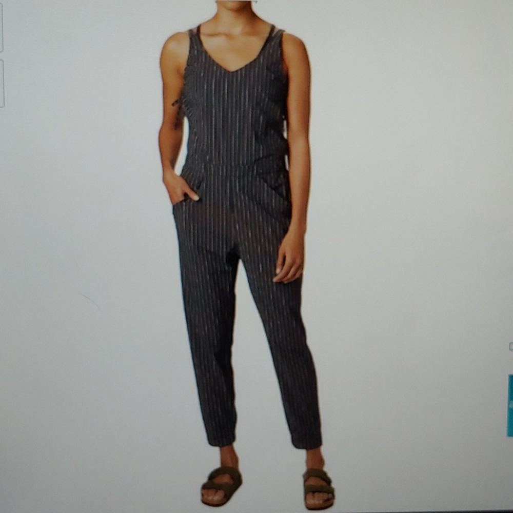 Mountain Hardwear Black Pinstripe Sleeveless Jumpsuit